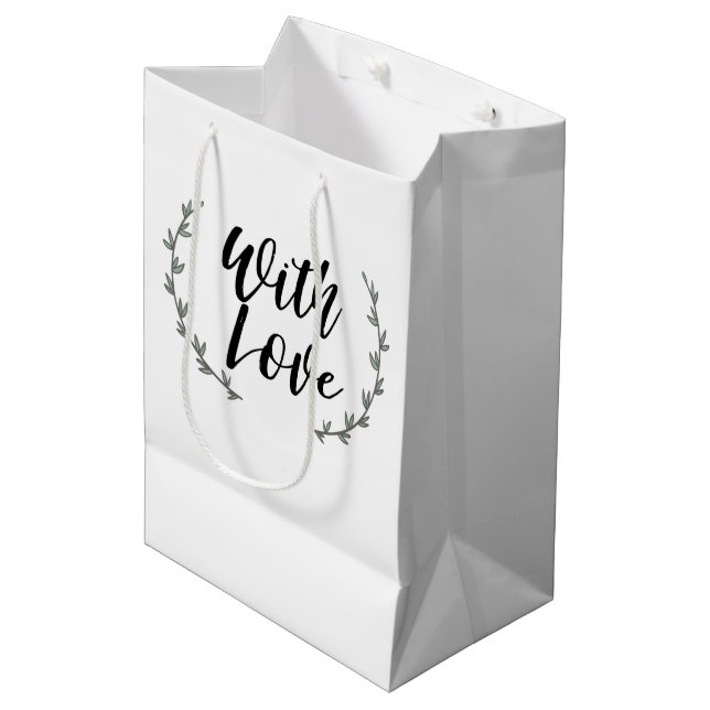 Sacola Para Presentes Média Com Amor Ramos Florais Rústicos Casamento (Frente inclinada)