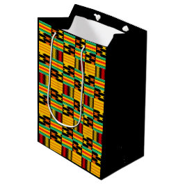 Sacola Para Presentes Média Comb Preto Amarelo-Dourado Kente Gift Bag