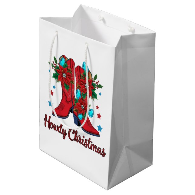 Sacola Para Presentes Média Como vai Natal Botas  (Verso inclinado)