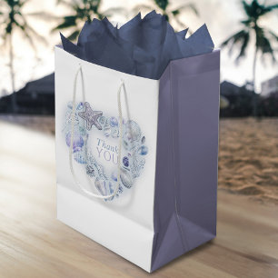 Sacola Para Presentes Média Conchas obrigado de arte cardíaca você casou azul 