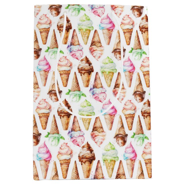 Sacola Para Presentes Média Cones de Sorvete deliciosos (Frente)