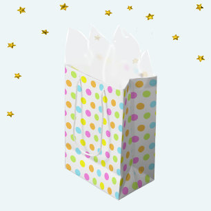 Sacola Para Presentes Média Confetes Coloridos de Aniversário em Cores Pastel