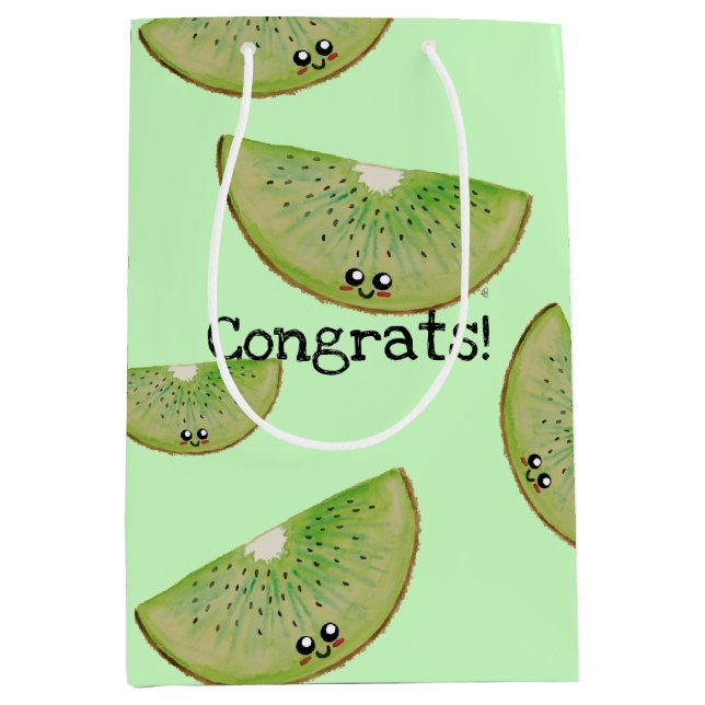 Sacola Para Presentes Média Congrats! Kawaii Watercolor Kiwi (Frente)