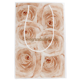 Sacola Para Presentes Média Congratulação floral com rosas de aquarela persona