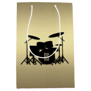 Sacola Para Presentes Média Conjunto do tambor monograma Dourado