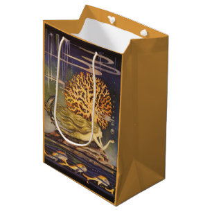 Sacola Para Presentes Média Conto de Fadas Vintage, Pequena Sereia em Coral Oc