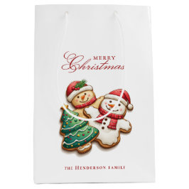 Sacola Para Presentes Média Cookies de Natal e Nome Personalizado Branco