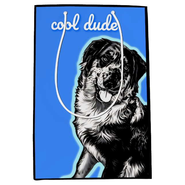 Sacola Para Presentes Média Cool Dude Australian Shephard  Gift Bag (Frente)