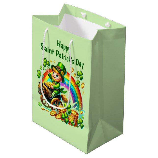 Sacola Para Presentes Média Cool Happy Saint Patrick's Day leprechaun  (Frente inclinada)