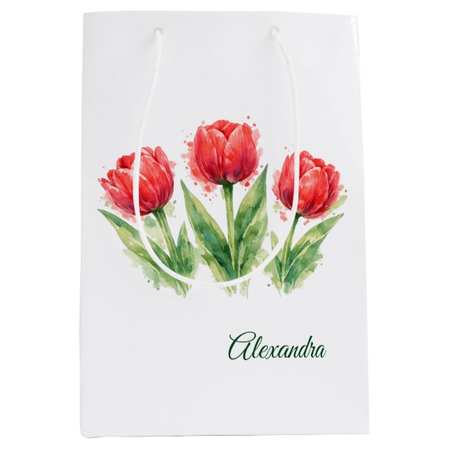 Sacola Para Presentes Média Copo de Papel Tulipas Vermelhas (Frente)