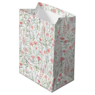 Sacola Para Presentes Média Coquete Feminino Campo de Flores Silvestres Rosa