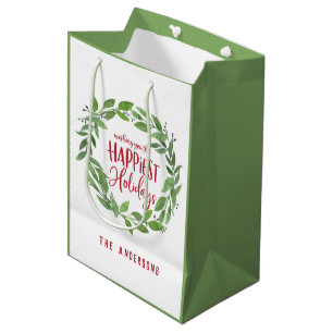 Sacola Para Presentes Média Cor aquosa verde camada mais feliz, meio feriado g