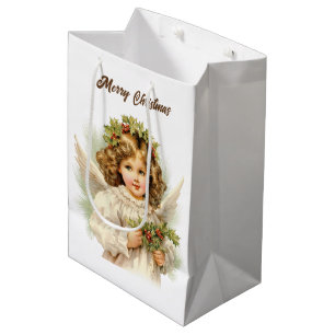 Sacola Para Presentes Média Cor da água do Natal Festiva Anjo adicionar texto