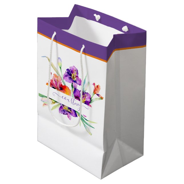 Sacola Para Presentes Média Cor d'água roxa Iris personalizada (Frente inclinada)