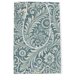 Sacola Para Presentes Média Cor damasco em azul suave e marfim