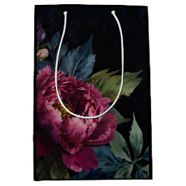 Sacola Para Presentes Média Cor de água floral rosa escura elegante