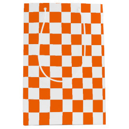 Sacola Para Presentes Média Cor de laranja e branco verificados