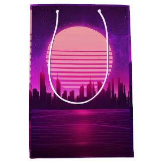 Sacola Para Presentes Média cor-de-rosa ciberpunk eletrônico synthwave