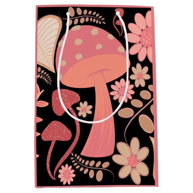 Sacola Para Presentes Média Cor Floral e Cogumelo do ano (Frente)