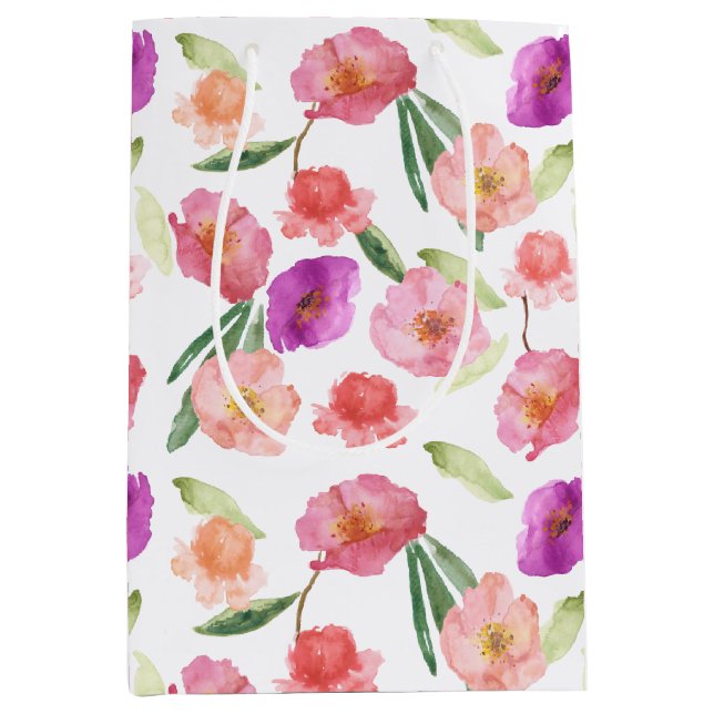 Sacola Para Presentes Média Cor Floral Púrpura Rosa Girassol (Frente)