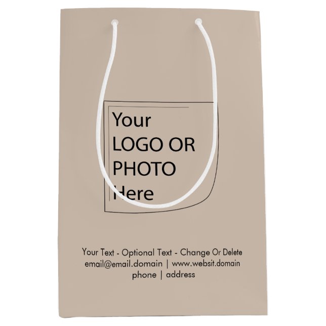 Sacola Para Presentes Média Cor Tendência - Bolsa de Presente Logo Taupe Suave (Frente)