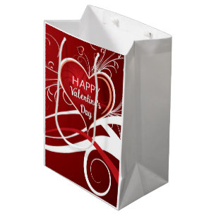 Sacola Para Presentes Média Coração Abstrato Branco E Vermelho Girly E Cabeças
