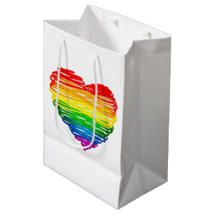 Sacola Para Presentes Média Coração colorido de arco-íris do SlipperyJoe rabis