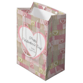 Sacola Para Presentes Média Coração Cor-de-Rosa Coração Rosa Moderno e Bonito