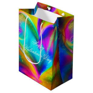 Sacola Para Presentes Média Coração de valentine misturado colorido