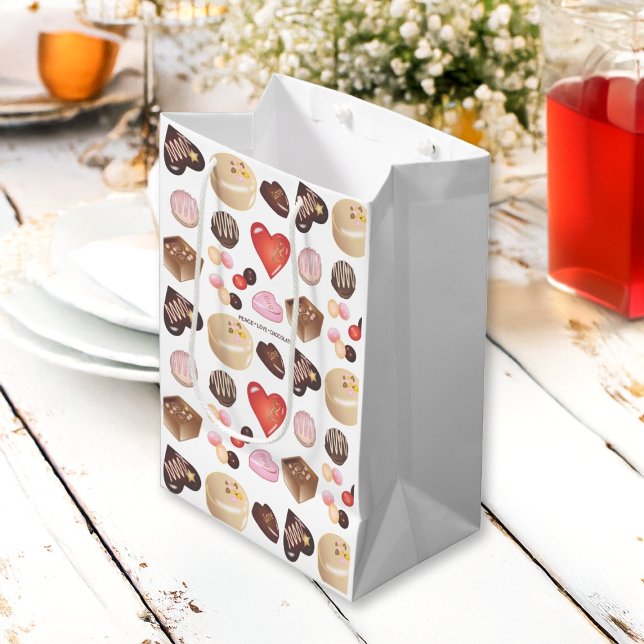 Sacola Para Presentes Média Coração Docente de Chocolate de Paz Personalizado (Criador carregado)