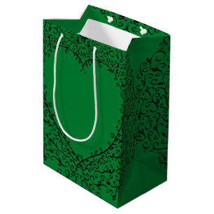 Sacola Para Presentes Média Coração Gótico de Casamento Negro Verde