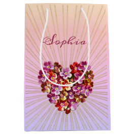 Sacola Para Presentes Média Coração Vintage Floral Rua Personalizada Roxo