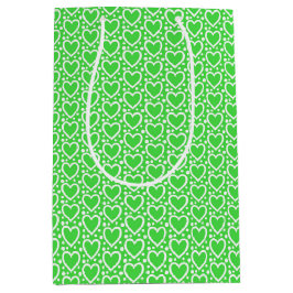 SACOLA PARA PRESENTES MÉDIA CORAÇÕES BRANCAS E VERDES DO DIA DE OS NAMORADOS