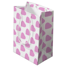 Sacola Para Presentes Média Corações Brancos e Rosa Padrão do Dia dos Namorado