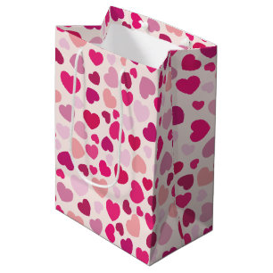 Sacola Para Presentes Média Corações cor-de-rosa namorados com branco