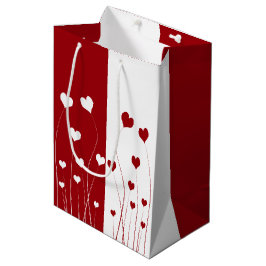 Sacola Para Presentes Média Corações de Amor Vermelho Romântico Moderno
