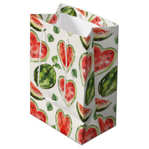 Sacola Para Presentes Média Corações de Melancia Verde Vermelho Aniversário