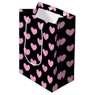 Sacola Para Presentes Média Corações de polca cor-de-rosa de algodão em pre
