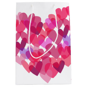Sacola Para Presentes Média Corações Rosa
