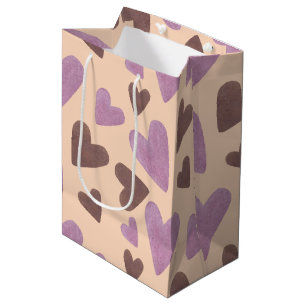 Sacola Para Presentes Média Corações Rosa Chocolate Dia dos Namorados Aquarela