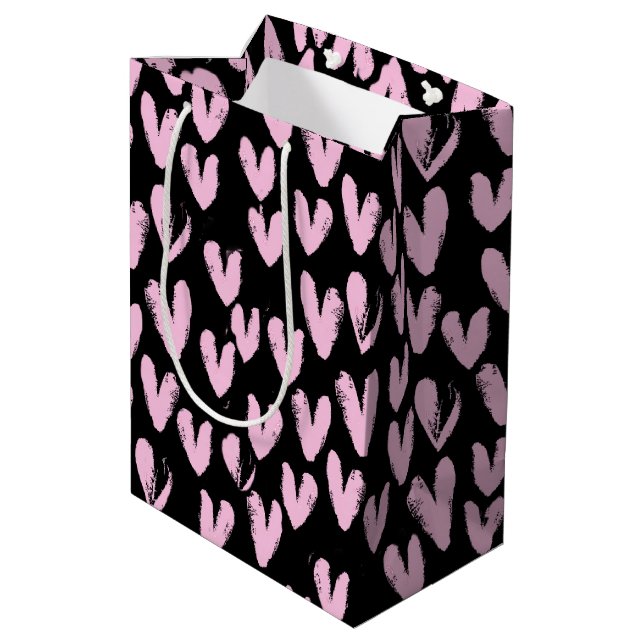 Sacola Para Presentes Média Corações Rosa Em Preto (Verso inclinado)