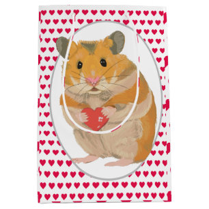 Sacola Para Presentes Média Corações Vermelho e Hamster