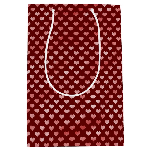 Sacola Para Presentes Média Corações Vermelhos Cor-de-Rosa (Frente)