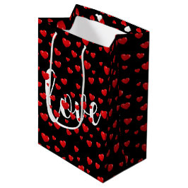 Sacola Para Presentes Média Corações Vermelhos e Amor a Preto