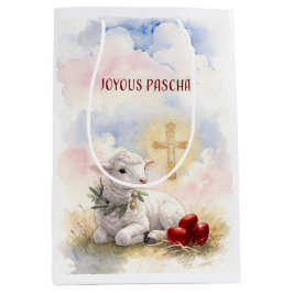 Sacola Para Presentes Média Cordero Pascoal Alegre, Ovos Vermelhos e Cruz