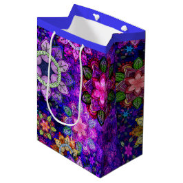 Sacola Para Presentes Média Cores de Água Explosivas Vibrantes Mandalas - Médi