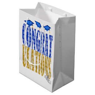 Sacola Para Presentes Média Cores Escolares Azul e Dourado de Graduação de 202