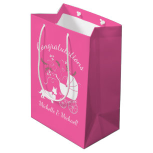 Sacola Para Presentes Média Corgi Dog Chá de fraldas Pink Girl