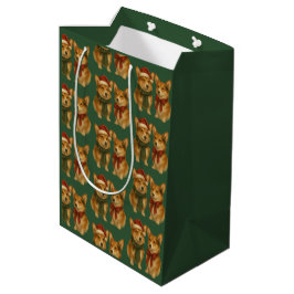 Sacola Para Presentes Média Corgi Elegante Natal Verde Floresta Profundo e Ric