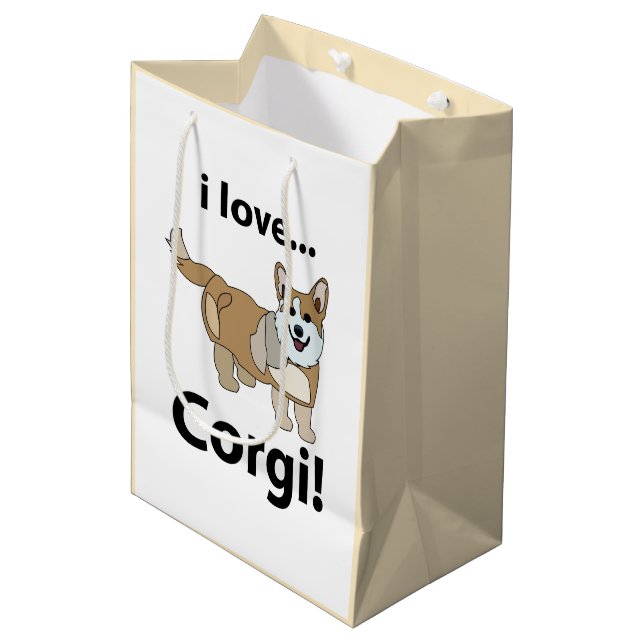 Sacola Para Presentes Média Corgi I Love Corgi (Frente inclinada)